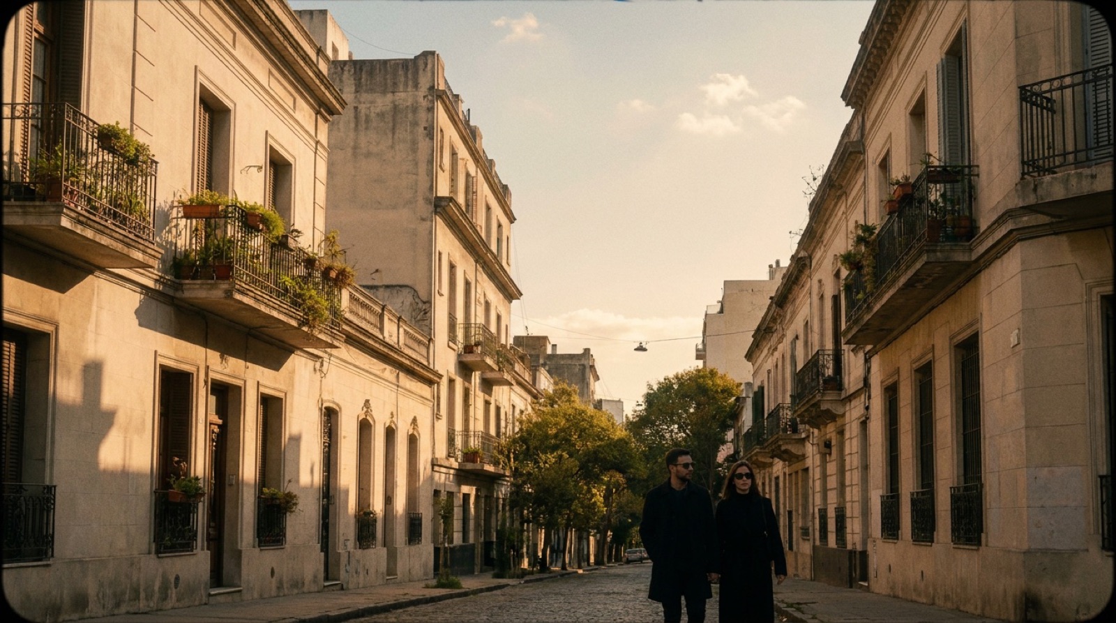 Calle arbolada de Buenos Aires a la tarde